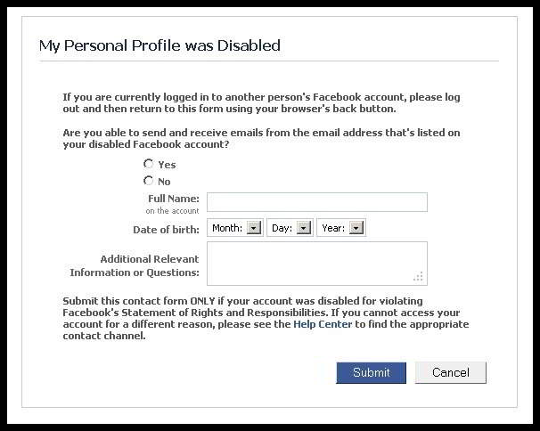 Facebook Account temporarily disabled