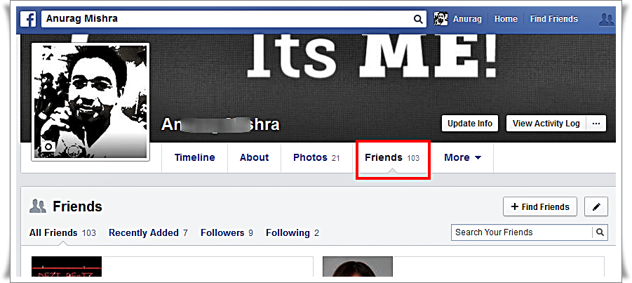 Hide Friend list on Facebook from other - Click on Friend tab