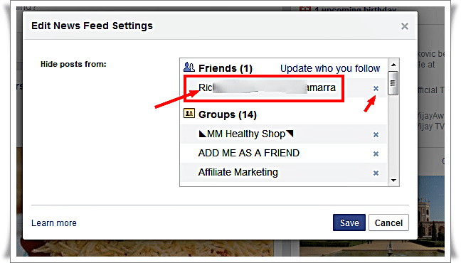 New Feed Edit setting - Unfriend Facebook Friend