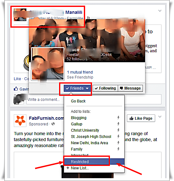 Restricted - Unfriend Facebook Friend