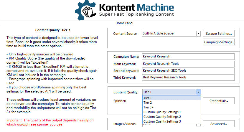 Kontent Machine Review - Step3_Content Quality Setting