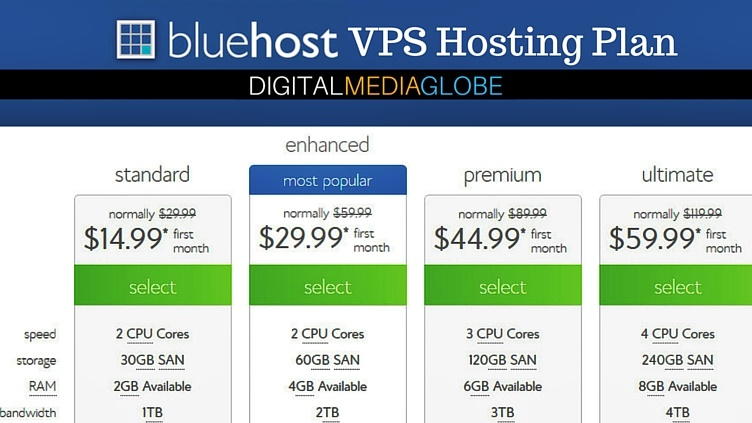 BlueHost Hosting Review - VPS Hosting Plan 73