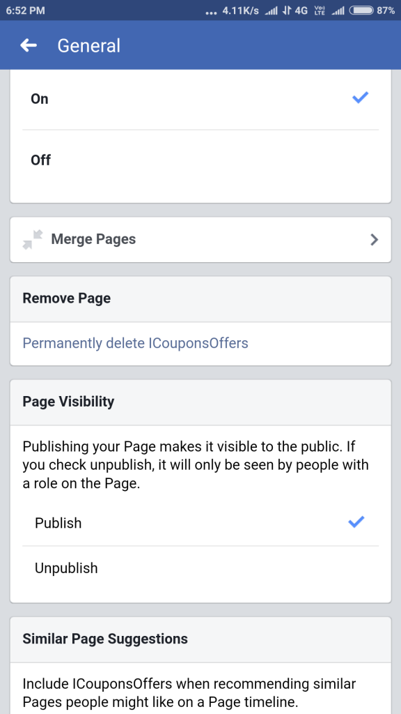 General Page in Mobile - How to Delete Facebook Page
