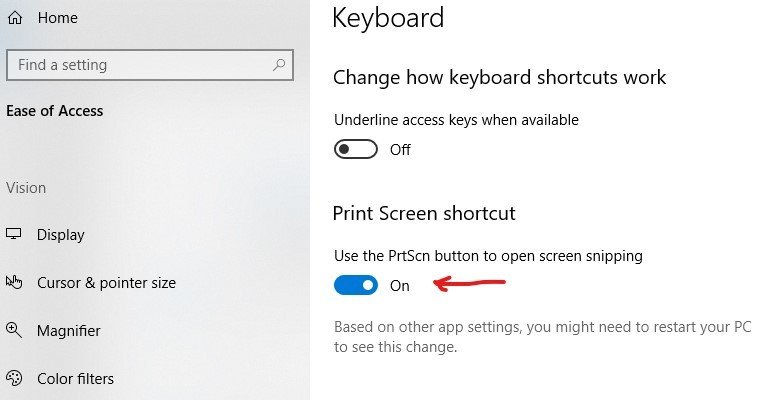 snip and sketch shortcut not saving