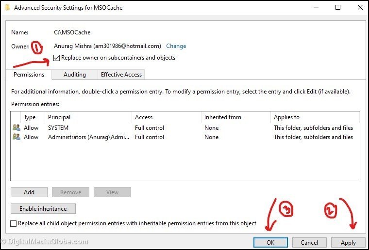 Advanced Security Setting for MSOCache 5