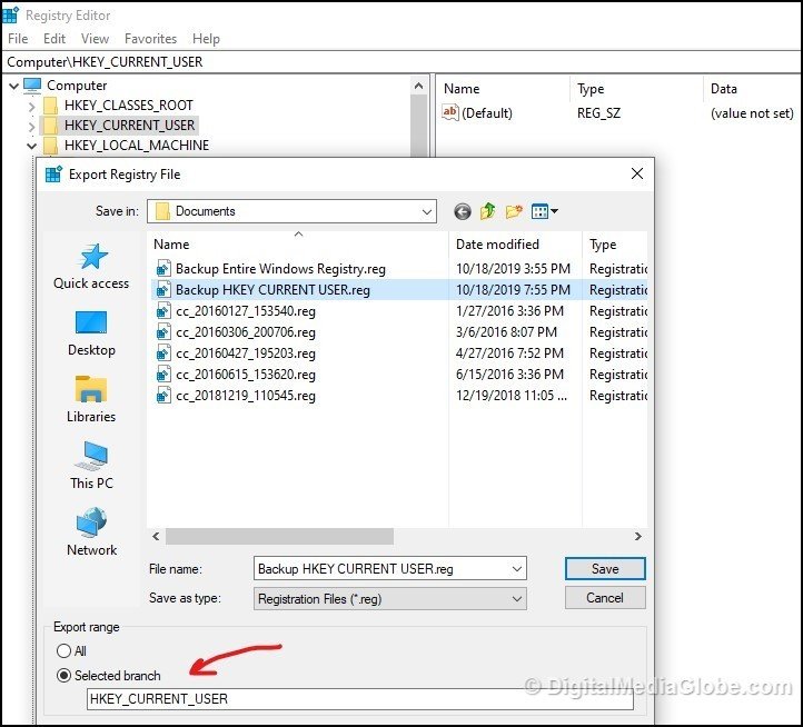 backup windows registry