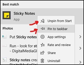 put sticky notes on Start and Taskbar 5