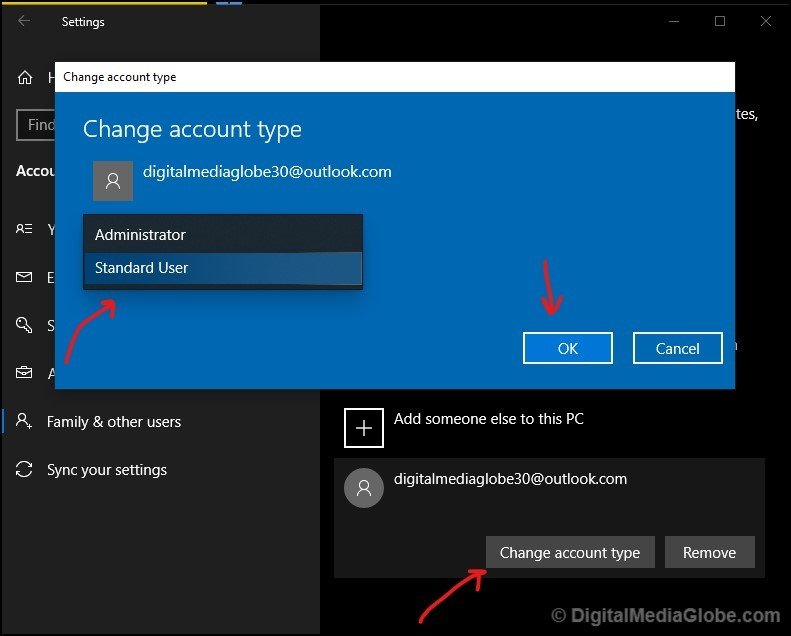 Change account type adding Microsoft account