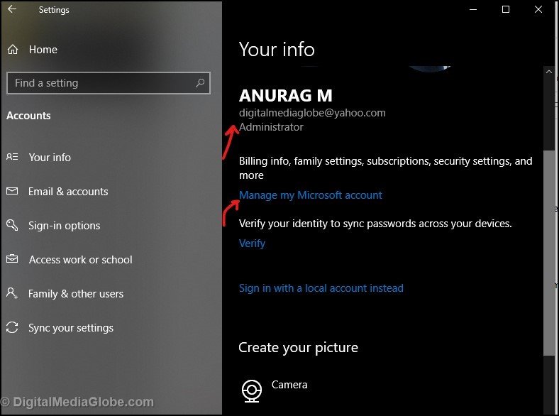 Created Microsoft account using Gmail or Yahoo