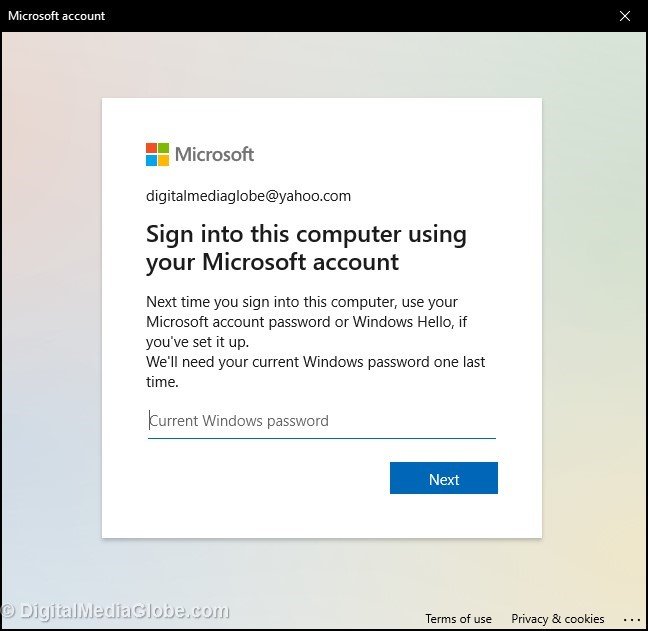 Current windows password for last time in Microsoft account