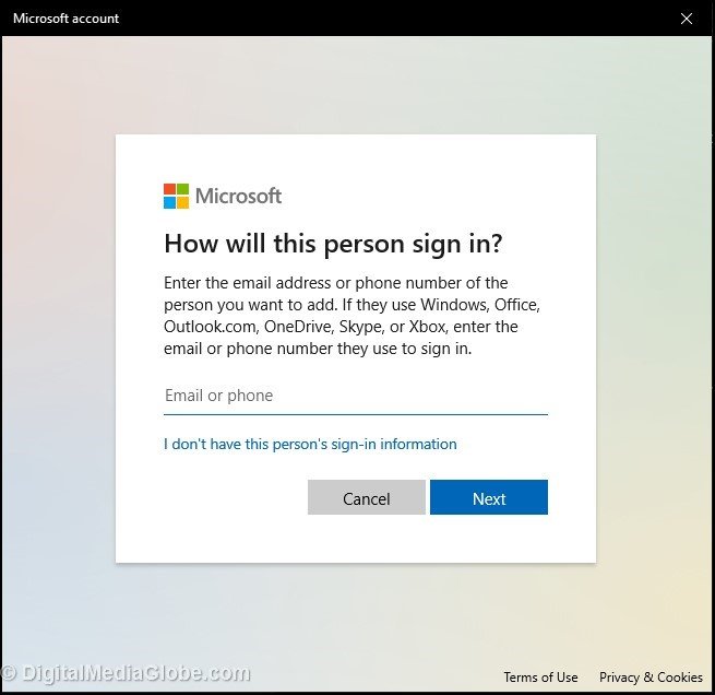 How will this person signin Adding Microsoft account