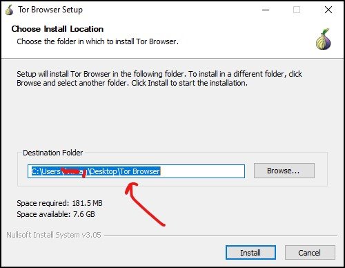 Choose Install Location Tor Browser