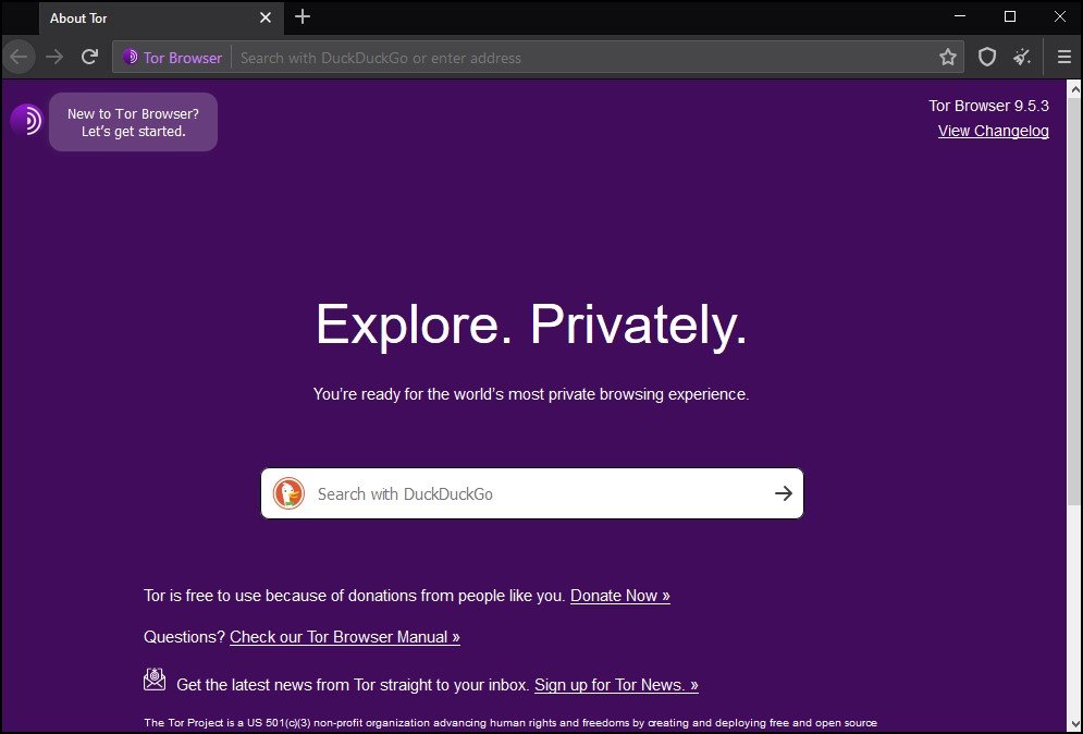Tor Browser welcome screen
