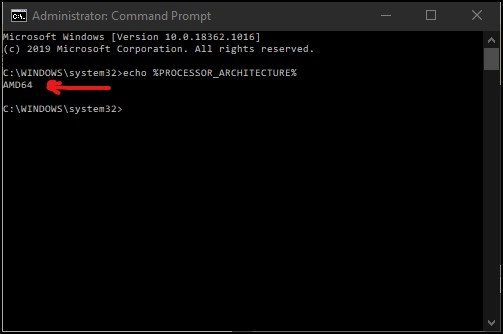 Command prompt response AMD64