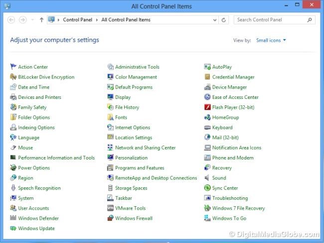 Windows 8 Control Panel DigitalMediaGlobe