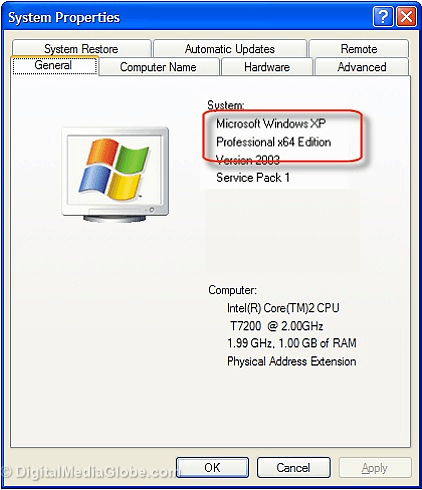 Windows XP System Properties 32 bit or 64 bit