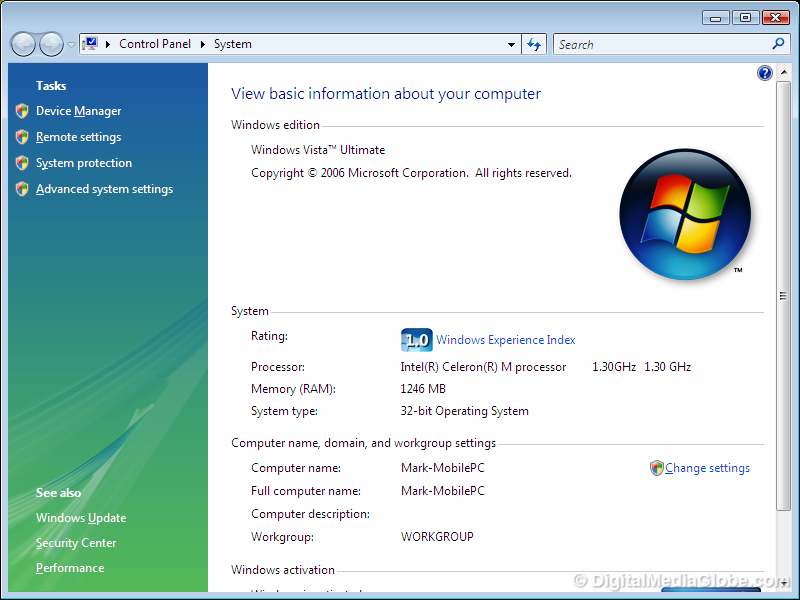windows Vista system Digital Media Globe