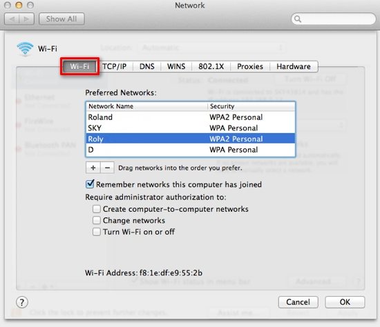 MAC address in Mac OS Wi fi Address