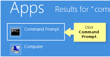 Command prompt search result in windows 8