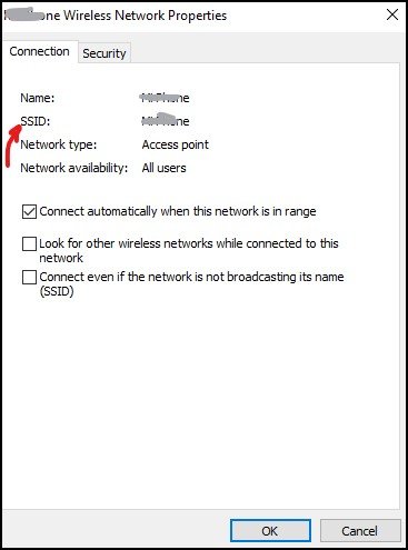 Connection tab in wireless network properties in windows 10
