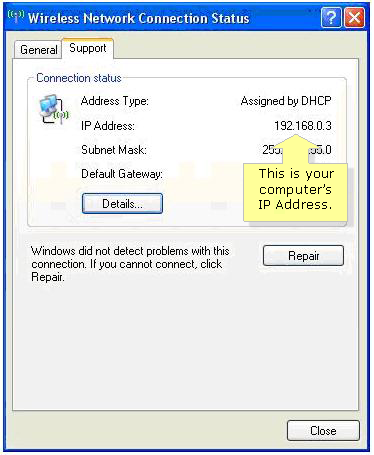 Default Gateway and IP address in Windows XP