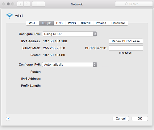 Default geteway TCP IP Mac OS