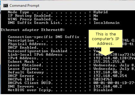 IPv4 address Command prompt