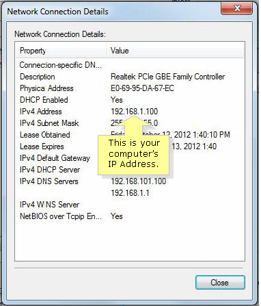 Network Connection Details Windows 7