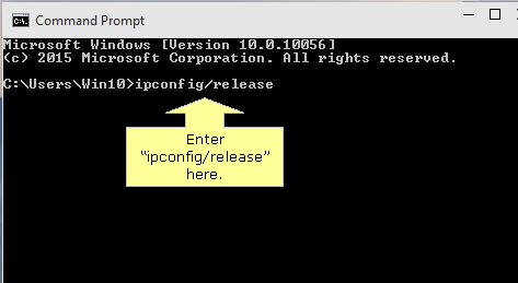 Release IP address in windows 10