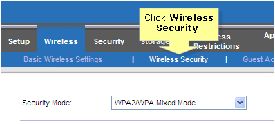 Select wireless security linksys