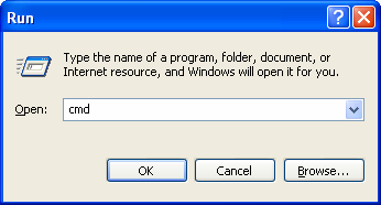 Type CMD in RUN in Windows XP