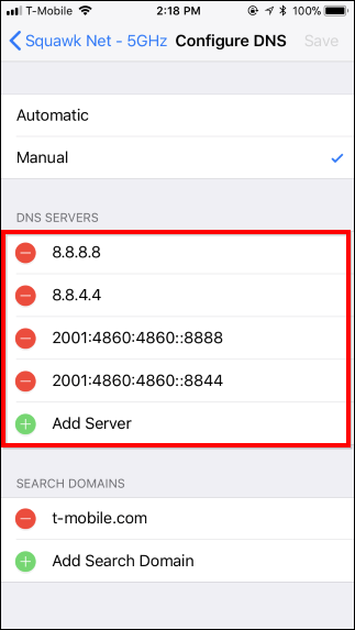 Add DNS server in iphone