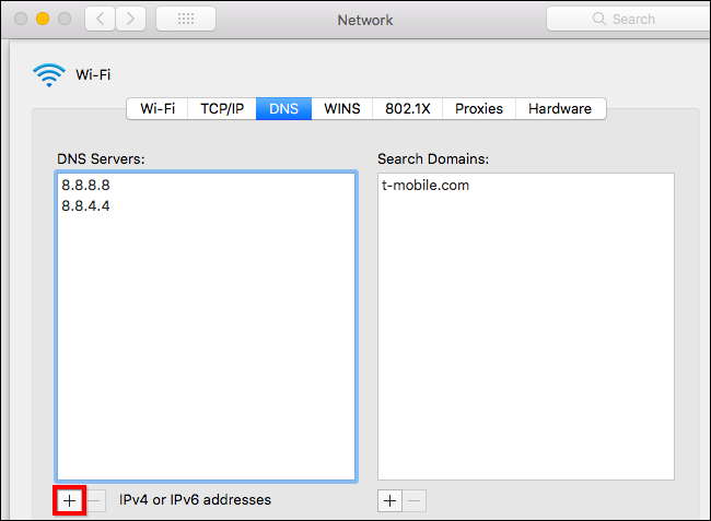 Change DNS server on MAC OS