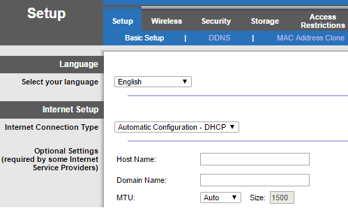 Linksys user interface