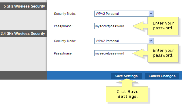 Set passphrase in wireless router