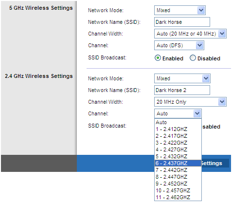 Setting channel in the wireless router