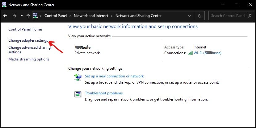 Windows 10 change adapter settings