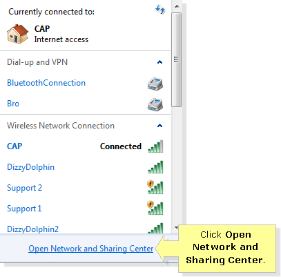 Windows 7 open network and sharing center