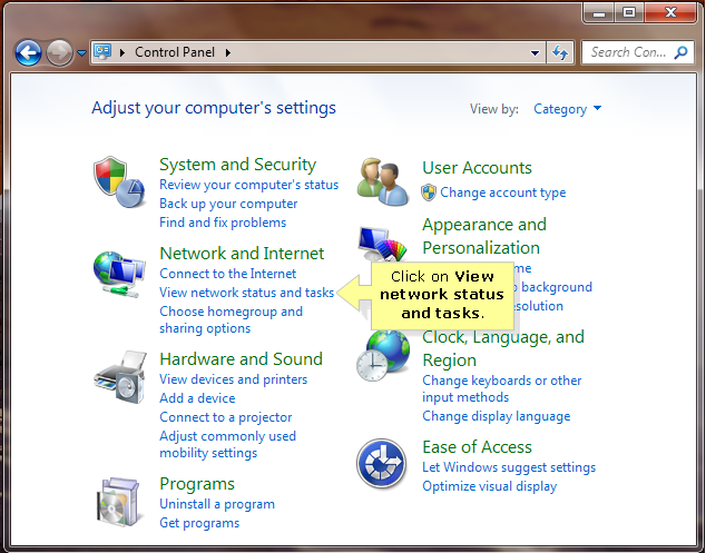 Windows 7 view network status and tasks