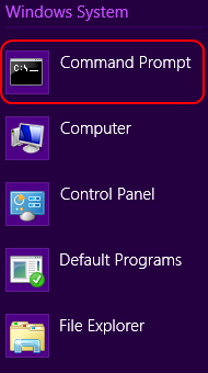 Windows 8 command prompt in Windows system