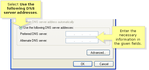 Windows XP Use the following DNS server addresses
