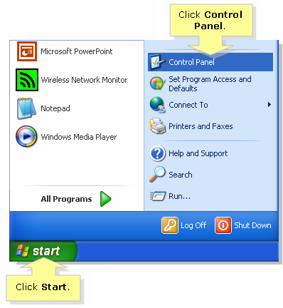 Windows XP control panel