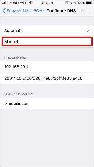 configure DNS manual iphone or ipad