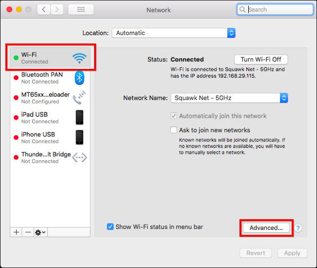 mac select advanced from Wifi