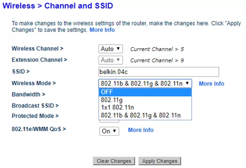 Belkin channel and SSID
