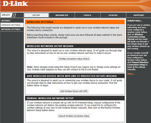 D Link wireless setting page
