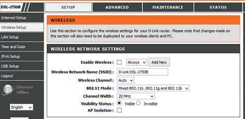 Verizon DLink Wireless network settings