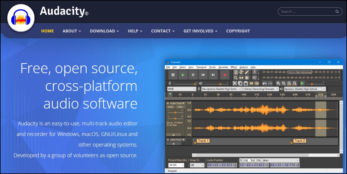 Audacity free recording software