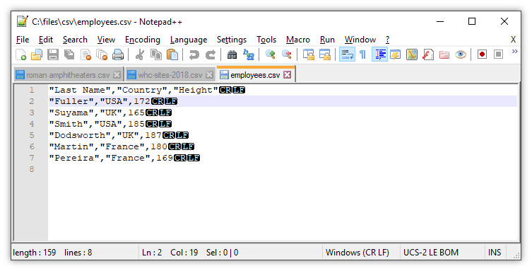 CSV file in notepad