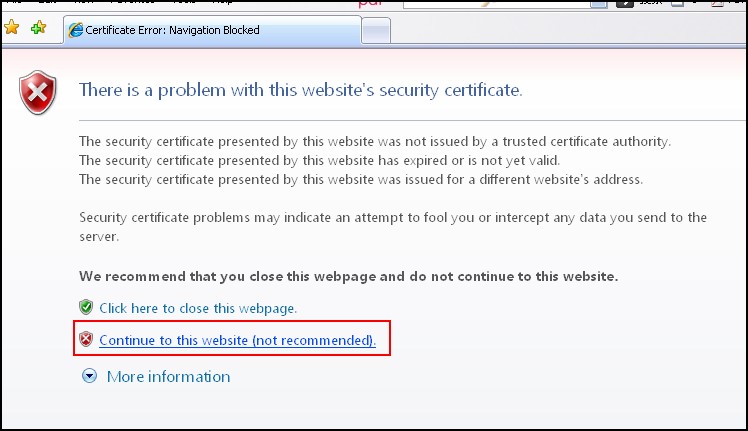 Certificate error internet explorer 11